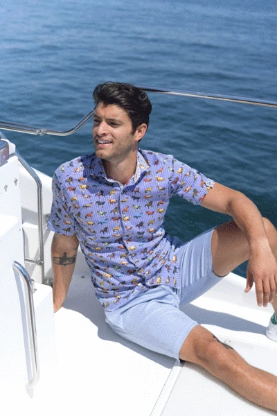 7 Downie Men's Shorts In Light Blue Soft Brushed Cotton With 4-way Stretch