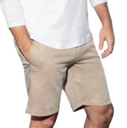 7 Downie Men's Shorts In Kaki Super Soft Brushed Cotton Pants With 4-way Stretch
