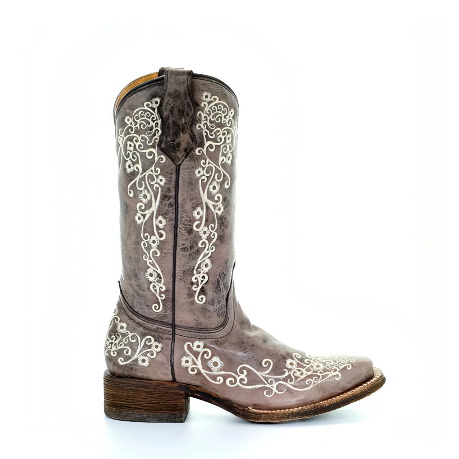 CORRAL KIDS/TEEN BROWN/BONE EMBROIDERY SQUARE TOE BOOT - A2980 - Image 2