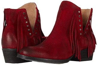 Circle G Women's Red Bootie With Studs And Fringe Q5149 - Image 2
