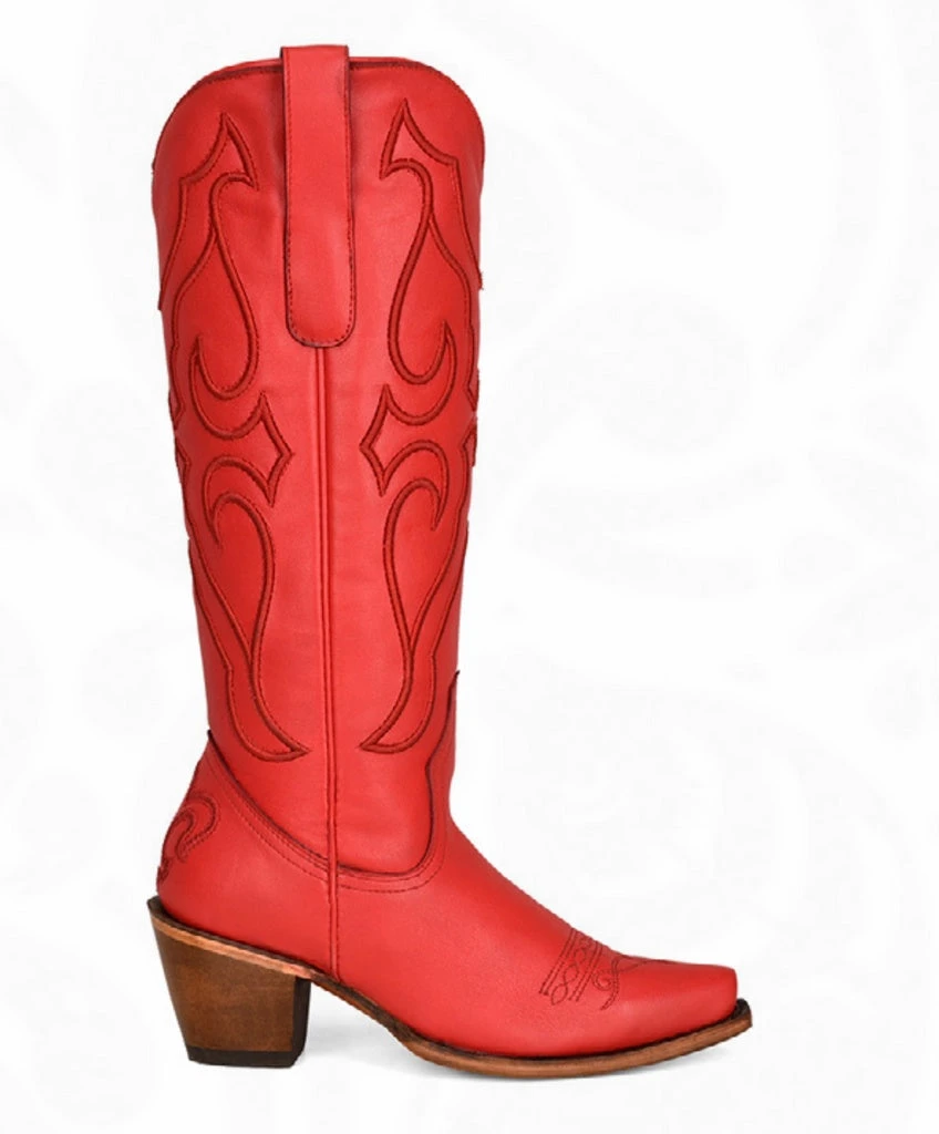Corral LD Ruby Red Tall Top Matching Stitch Pattern & Inlay Pullstraps Snip Toe Boot Z5076
