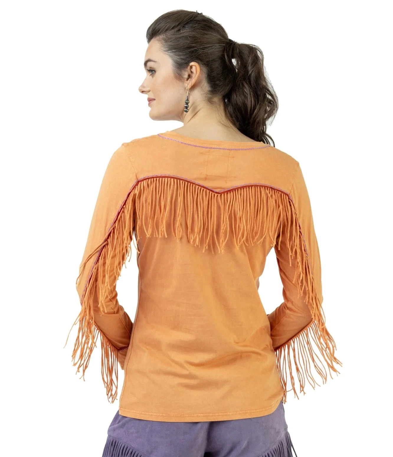 Double D Ranch Wild Like The West Women's Tee In Peach Of The Billy The Kid Collection - Image 2