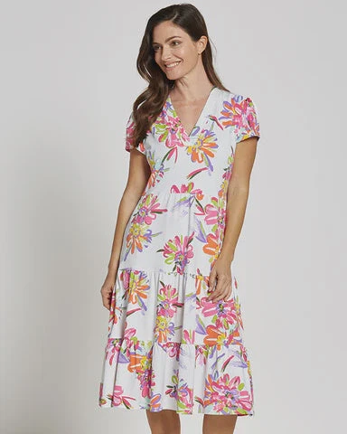 Jude Connally Libby Dress Impressionist Floral White Made In The USA - Image 3