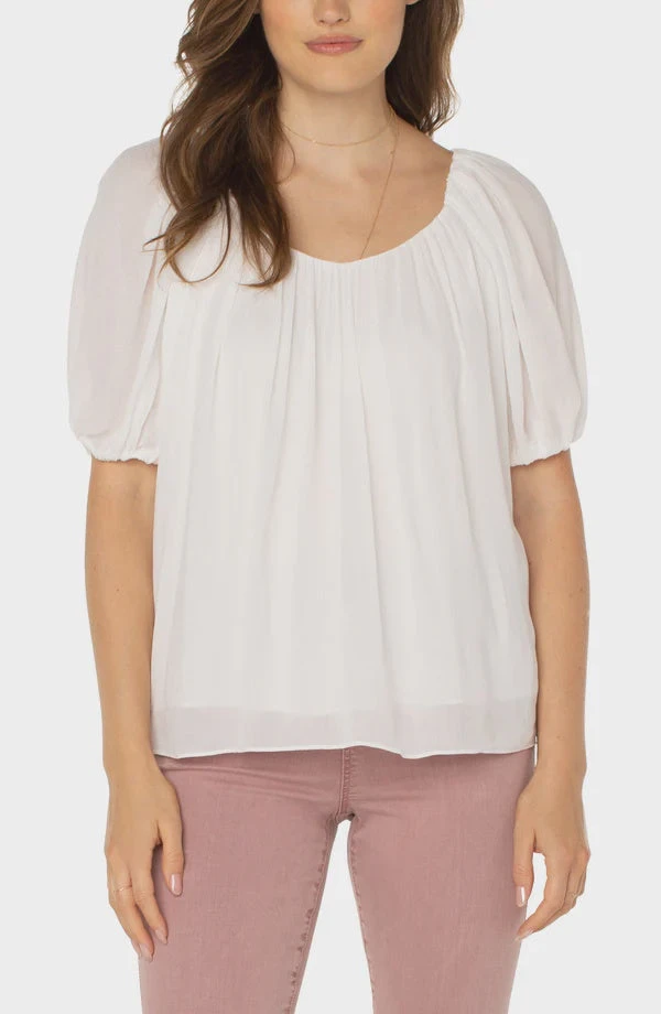 Liverpool Double V Neck Shirred Woven Top