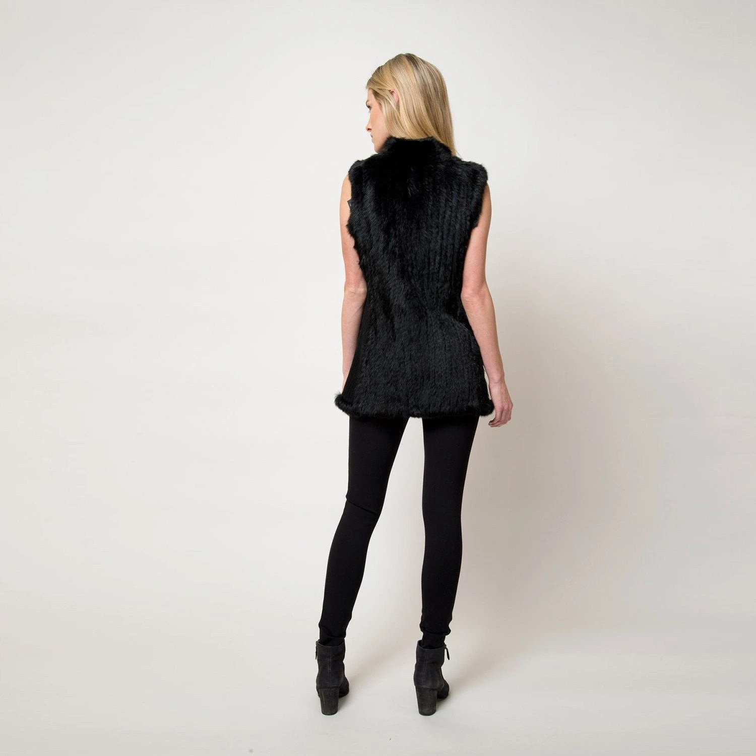 Love Token Cowl Neck Rabbit Fur Vest In Black - Image 3
