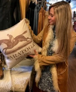 RONCARATI DIXIE Italian Long Jacket Curly Mongolian Trim In Palamino