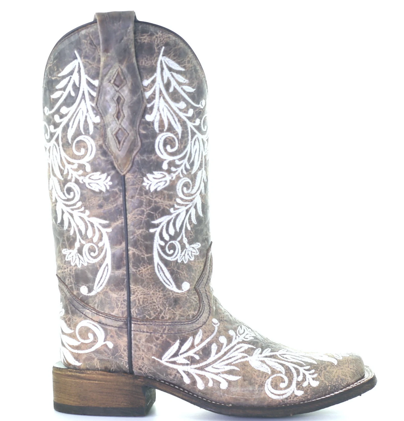 CORRAL WOMEN'S BROWN & WHITE EMBROIDERED SQUARE TOE BOOT - A4063 - Image 2