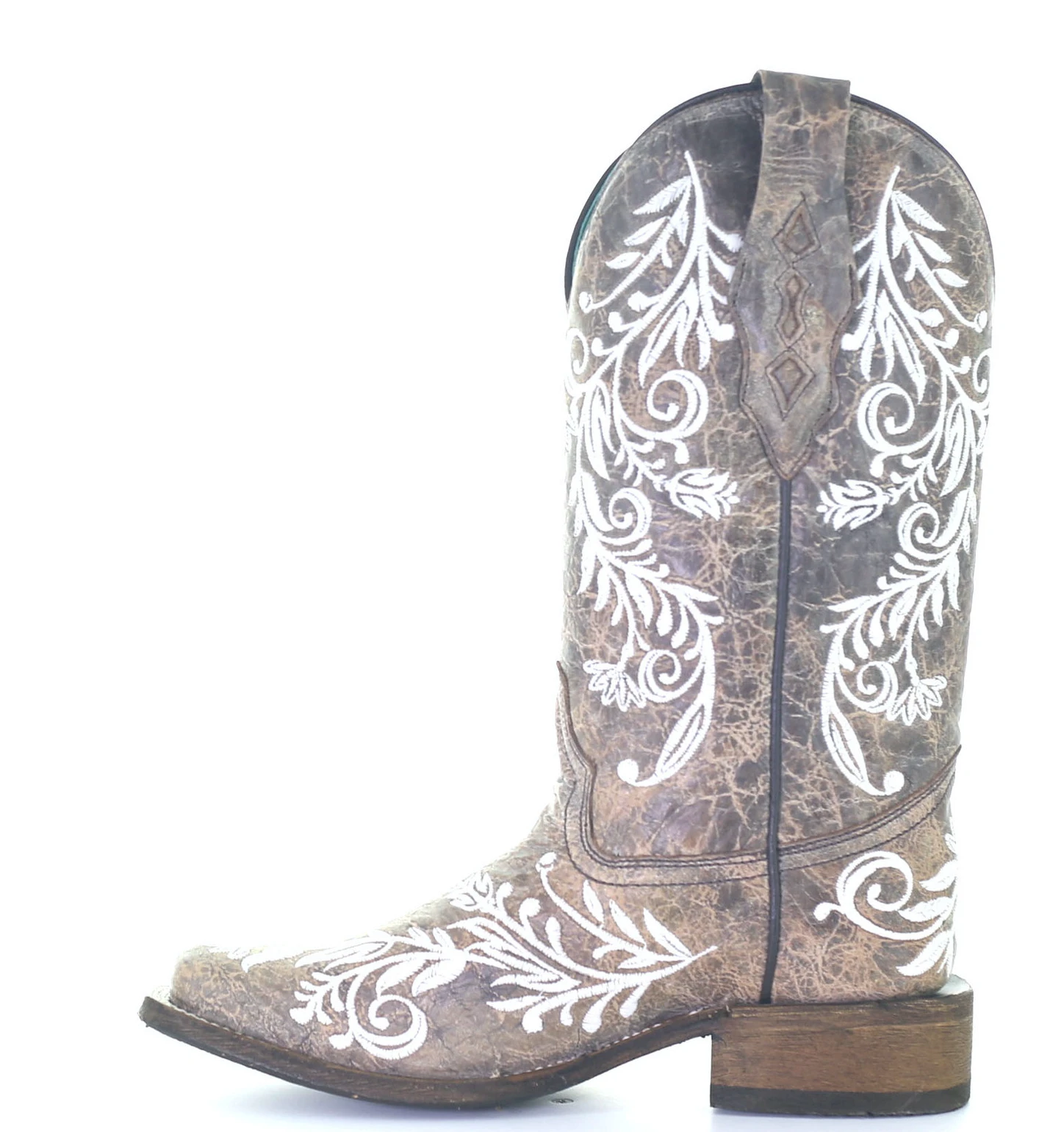 CORRAL WOMEN'S BROWN & WHITE EMBROIDERED SQUARE TOE BOOT - A4063 - Image 3