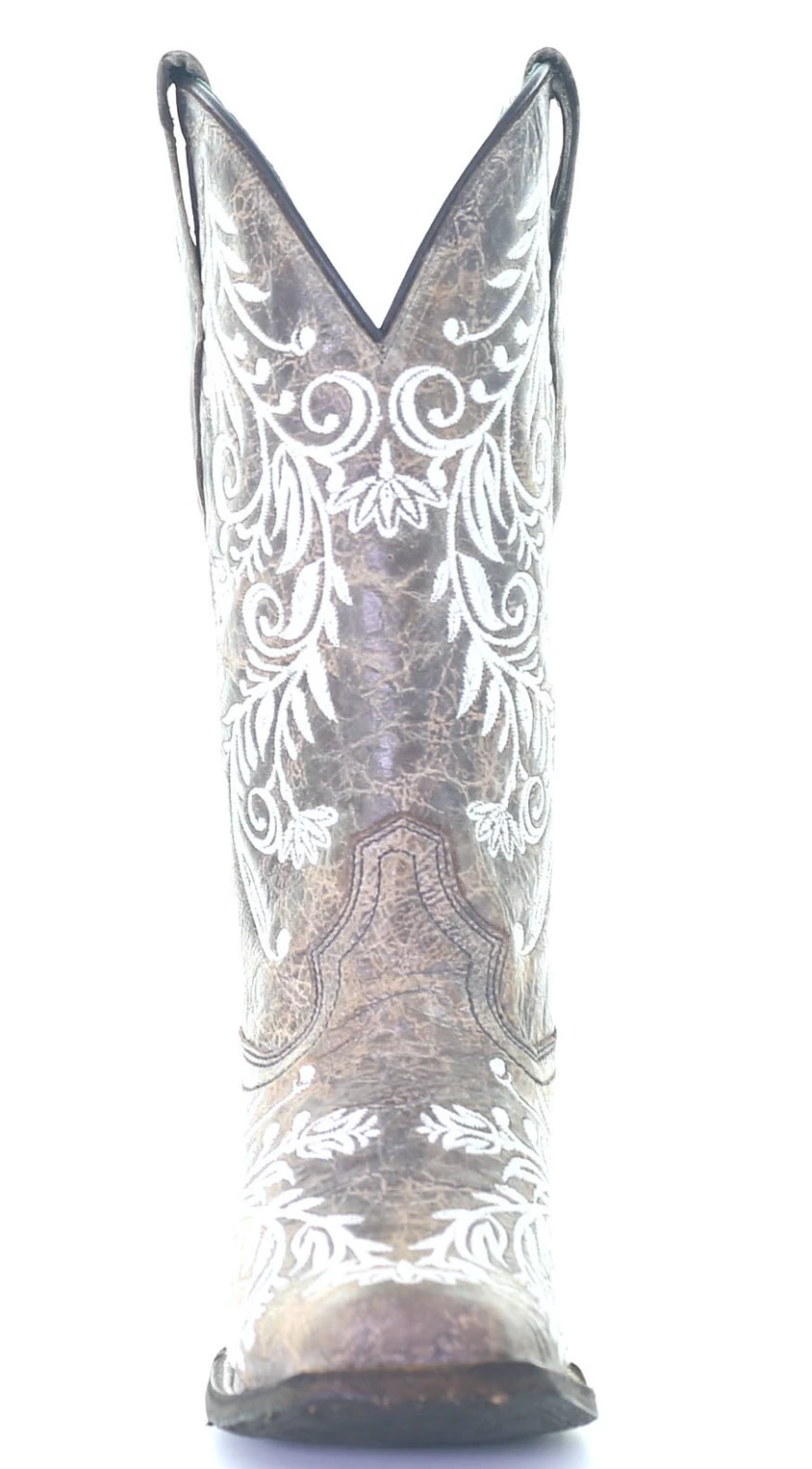 CORRAL WOMEN'S BROWN & WHITE EMBROIDERED SQUARE TOE BOOT - A4063 - Image 4