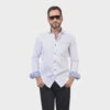 7 Downie Dress Shirt In Solid White With Navy Buttons Long Sleve