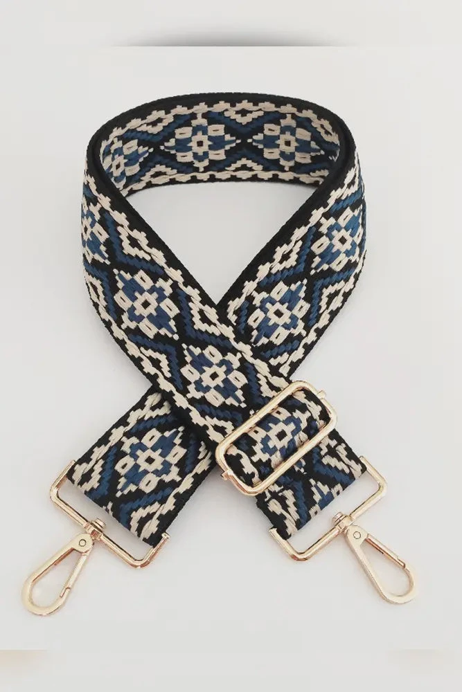 Aztec Knit Guitar Strap Blk/Blue/White