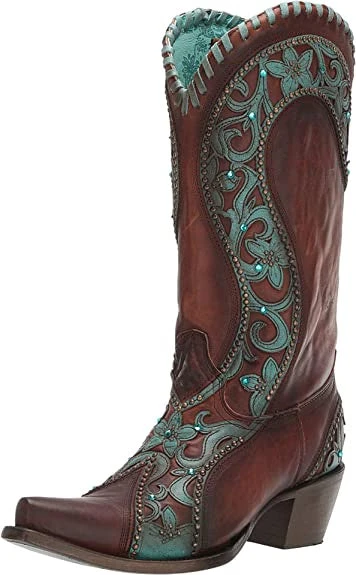 Corral Boots Corral Women's E1538 CHOCOLATE /TURQUOISE OVERLAY & WOVEN & CRYSTALS & STUDS