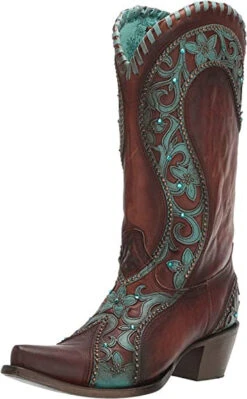 Corral Boots Corral Women's E1538 CHOCOLATE /TURQUOISE OVERLAY & WOVEN & CRYSTALS & STUDS
