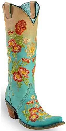 Corral Boots Corral Women's C3304 Turquoise Orange Floral Embroidery Cowboy Boot