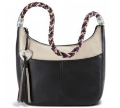 Brighton Barbados Ziptop Hobo Bag In Black/Stone