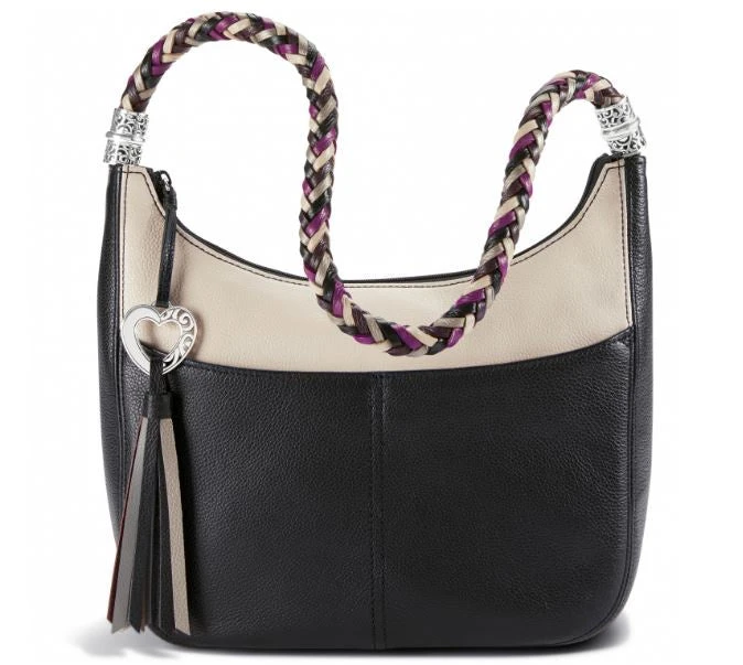 Brighton Barbados Ziptop Hobo Bag In Black/Stone